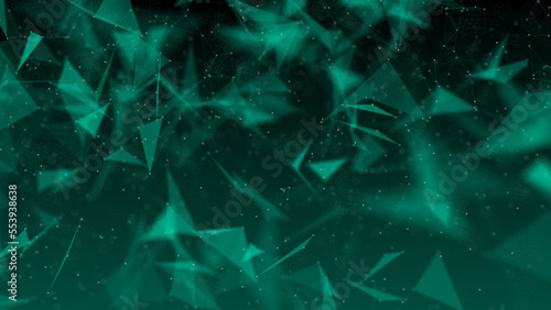 Abstract plexus green geometry background. Digital technology network connection concept. 3D rendered illustration.