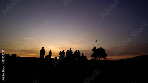 Silhouette of a movie crew in early morning 