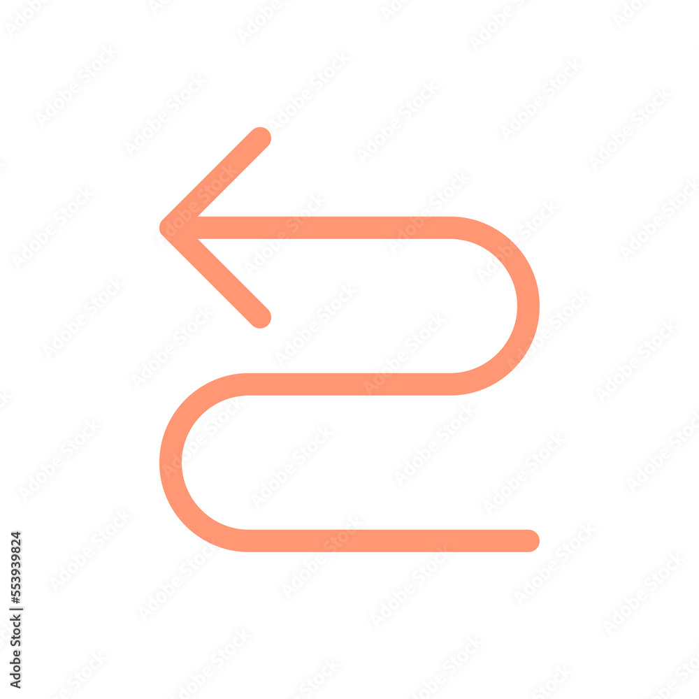 Left winding road arrow flat color ui icon. Reaching destination. Road sign. Driving car. Find route. Simple filled element for mobile app. Colorful solid pictogram. Vector isolated RGB illustration Left winding road arrow flat color ui icon. Reaching destination. Road sign. Driving car. Find route. Simple filled element for mobile app. Colorful solid pictogram. Vector isolated RGB illustration