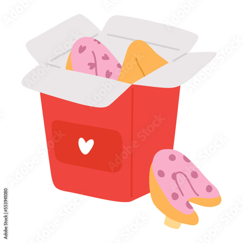 Vector illustration of cute  doodle asian food fortune cookies in box  for print ,design, greeting card,sticker,icon