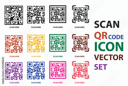 vector collection scan qr code for payment  with diferent style collor on white background