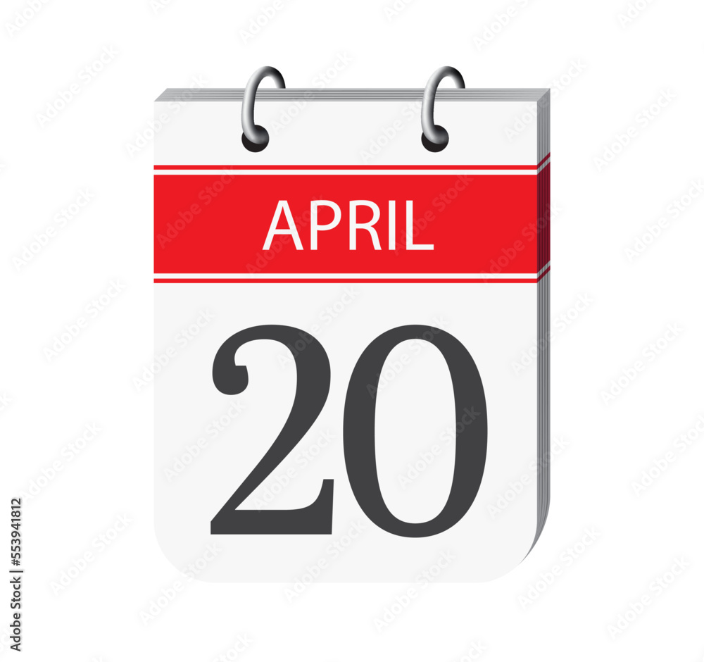 20 april calendar page vector. 3d one day calendar date appointment, event reminder illustration. Abstract three dimensional daily date calendar.
20 april calendar page vector. 3d one day calendar date appointment, event reminder illustration. Abstract three dimensional daily date calendar.