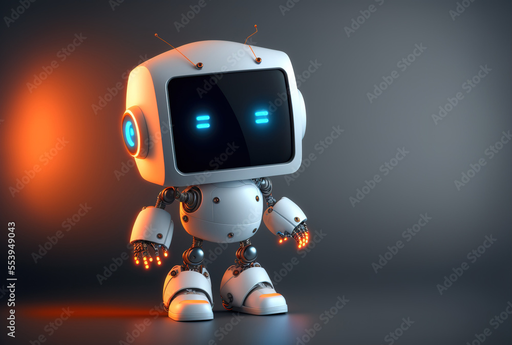 cute AI helper robot without a limb and a blank LED board. Generative AI cute AI helper robot without a limb and a blank LED board. Generative AI