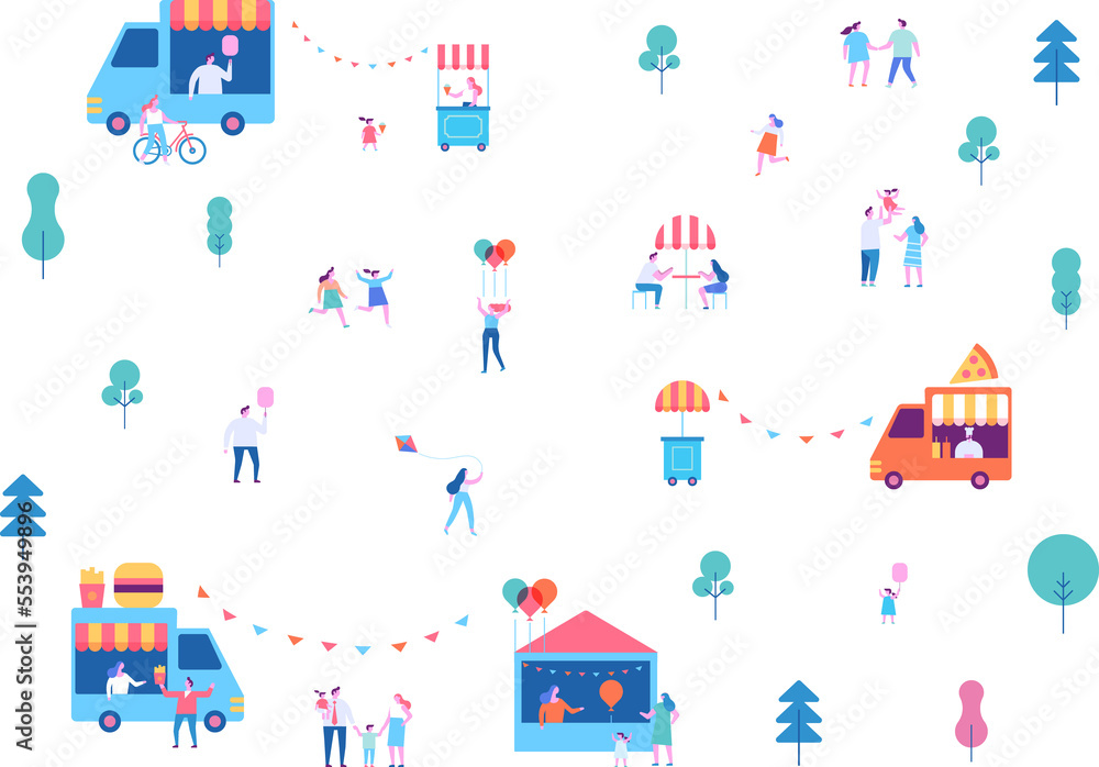 Tiny people Summer food festival flat  illustration