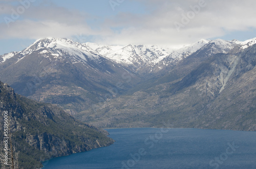 snowy mountains and lake  typical landscape of argentinian patagonia
