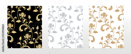 Collection of flower geometric patterns. Seamless vector backgrounds. Colored ornaments. Ornament for fabric, wallpaper, packaging. Decorative prints