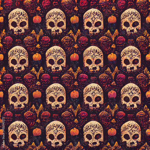 Day of the Dead skulls Dia de los Muertes created with Generative AI technology