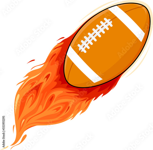 A burning rugby ball. American football. Vector illustration.