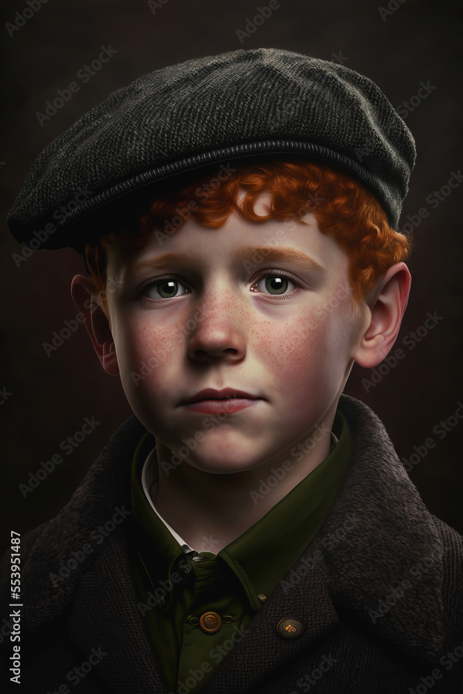 Portrait of a young irisch looking boy, created with generative A.I. technology. Portrait of a young irisch looking boy, created with generative A.I. technology.