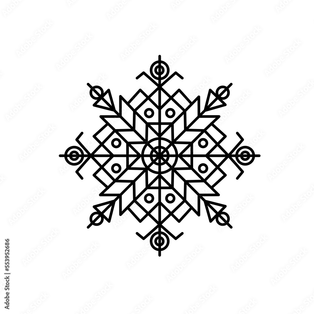 Vector graphic snowflace on white background. Beautiful element for your winter and Christmas decor, design. 