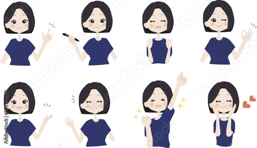 【おすすめ、ペン持ち、ガッツ、OK、どうぞ、手振る、美味しい】表情とポーズのバリエーションセット