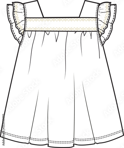 KID GIRLS WEAR FLUTTER SLEEVE DRESS FLAT DESIGN VECTOR