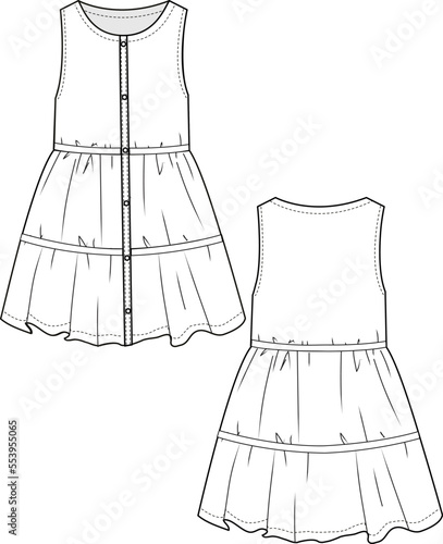 KID GIRL WEAR PATCH WORK DRESS FLAT DESIGN VECTOR