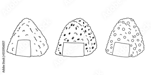 Hand drawn onigiri clipart set. Japanese fast food made of rice. Rice ball in nori seaweed