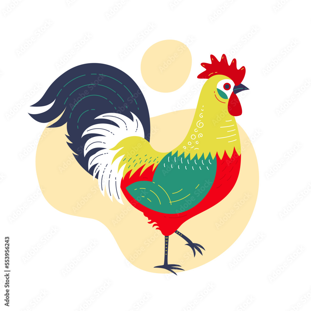 Colorful rooster. Vector cartoon style illustration