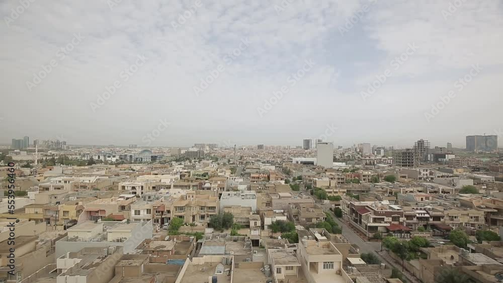 Establishing shot of typical City in Iraq. Skyline of Erbil. Establishing shot of typical City in Iraq. Skyline of Erbil.