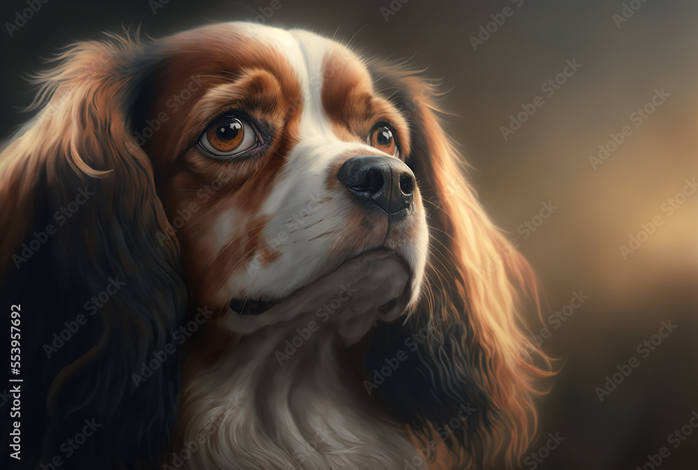 large eared hide cavalier dog in close up portrait. Generative AI large eared hide cavalier dog in close up portrait. Generative AI
