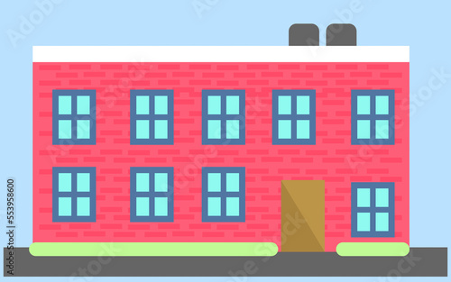 A modern house along the road. Part of the rural landscape. Vector illustration in flat style.