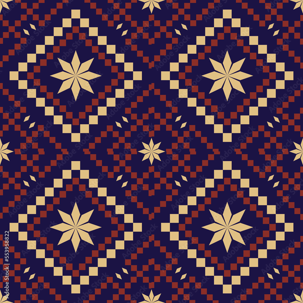 Blue red Cross stitch geometric traditional ethnic pattern Ikat seamless pattern abstract design for fabric print cloth dress carpet curtains and sarong Aztec African Indian Indonesian Blue red Cross stitch geometric traditional ethnic pattern Ikat seamless pattern abstract design for fabric print cloth dress carpet curtains and sarong Aztec African Indian Indonesian