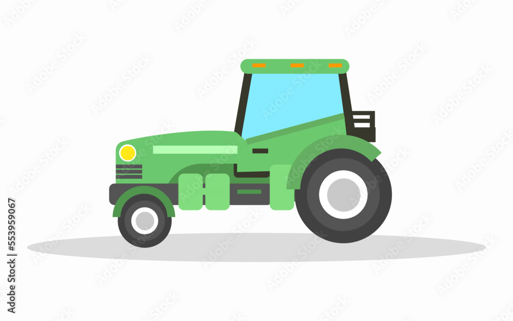 Agricultural tractor transport for farm in flat style.