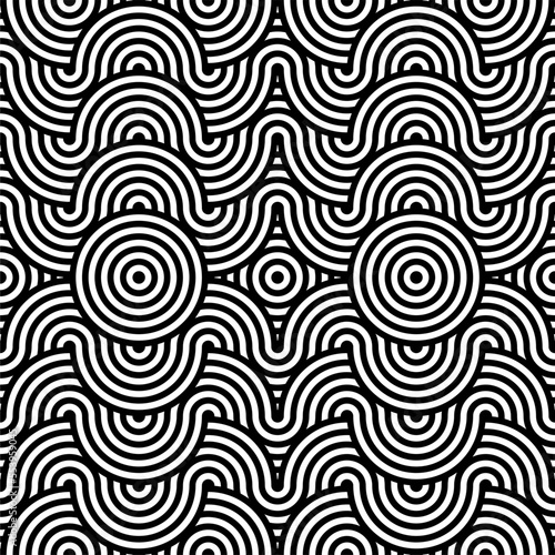 Vector seamless texture. Modern geometric background. Repeated monochrome pattern with concentric circles.Vector abstract seamless pattern.Modern geometric background.Repeated monochrome pattern.