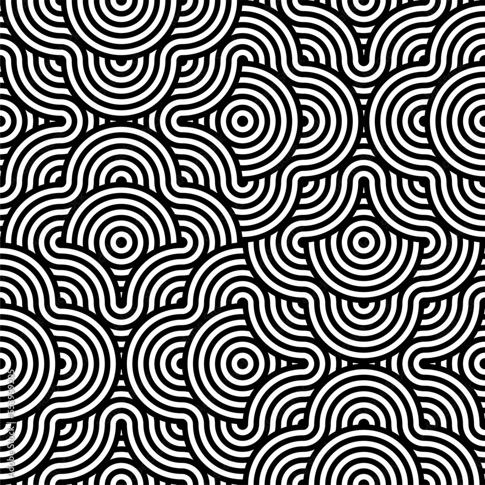 Fototapeta premium Vector seamless texture. Modern geometric background. Repeated monochrome pattern with concentric circles.Vector abstract seamless pattern.Modern geometric background.Repeated monochrome pattern.