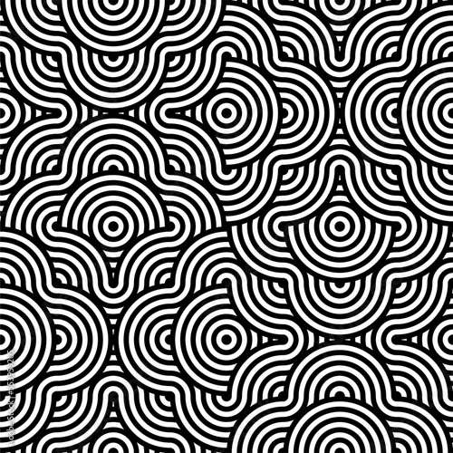 Vector seamless texture. Modern geometric background. Repeated monochrome pattern with concentric circles.Vector abstract seamless pattern.Modern geometric background.Repeated monochrome pattern.