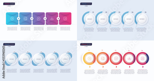 Set of vector infographic templates composed of 5 shapes