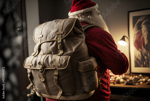 total shot Santa Claus's rucksack. Generative AI