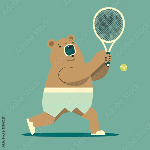 A bear playing tennis
