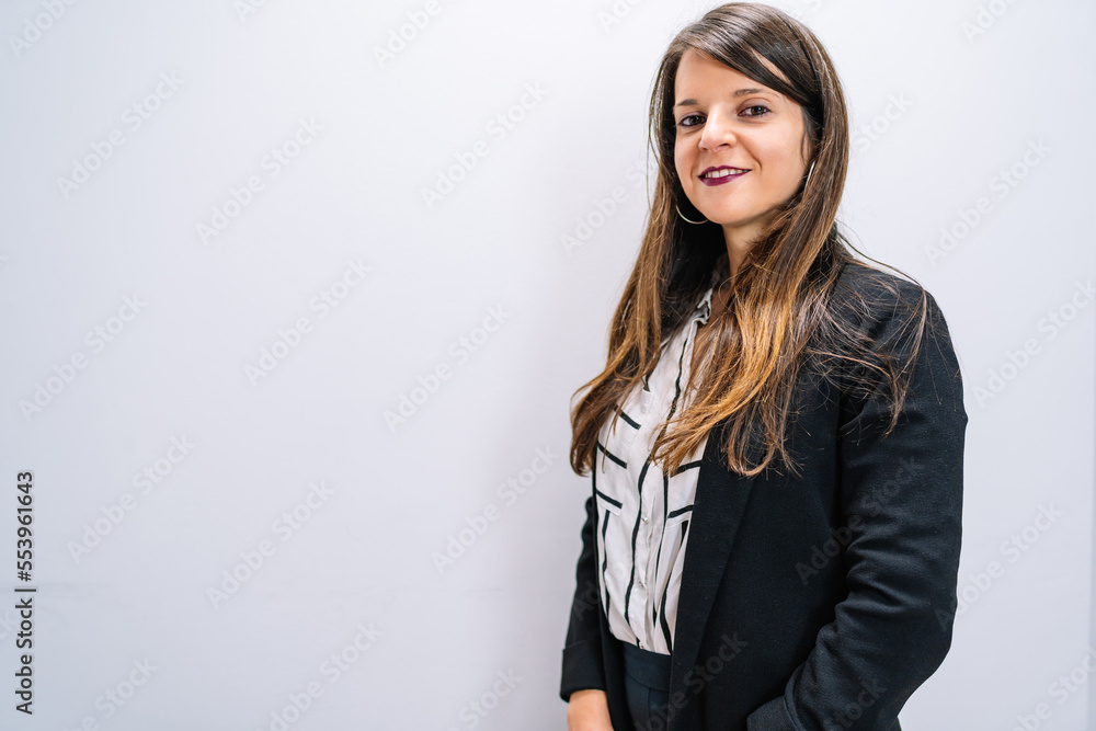 Portrait of young brunette executive girl in American jacket. Entrepreneur woman. Portrait of young brunette executive girl in American jacket. Entrepreneur woman.