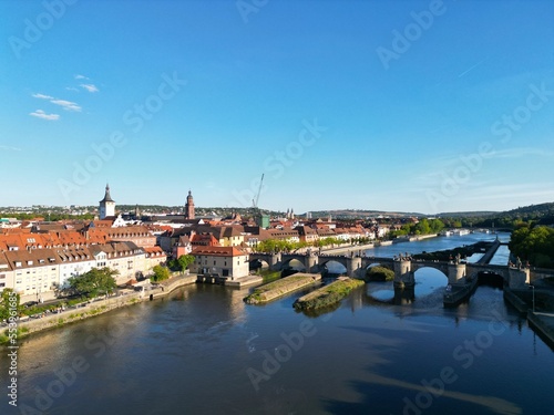  Alte main bridge Wuzburg city Germany drone aerial view .. © steve