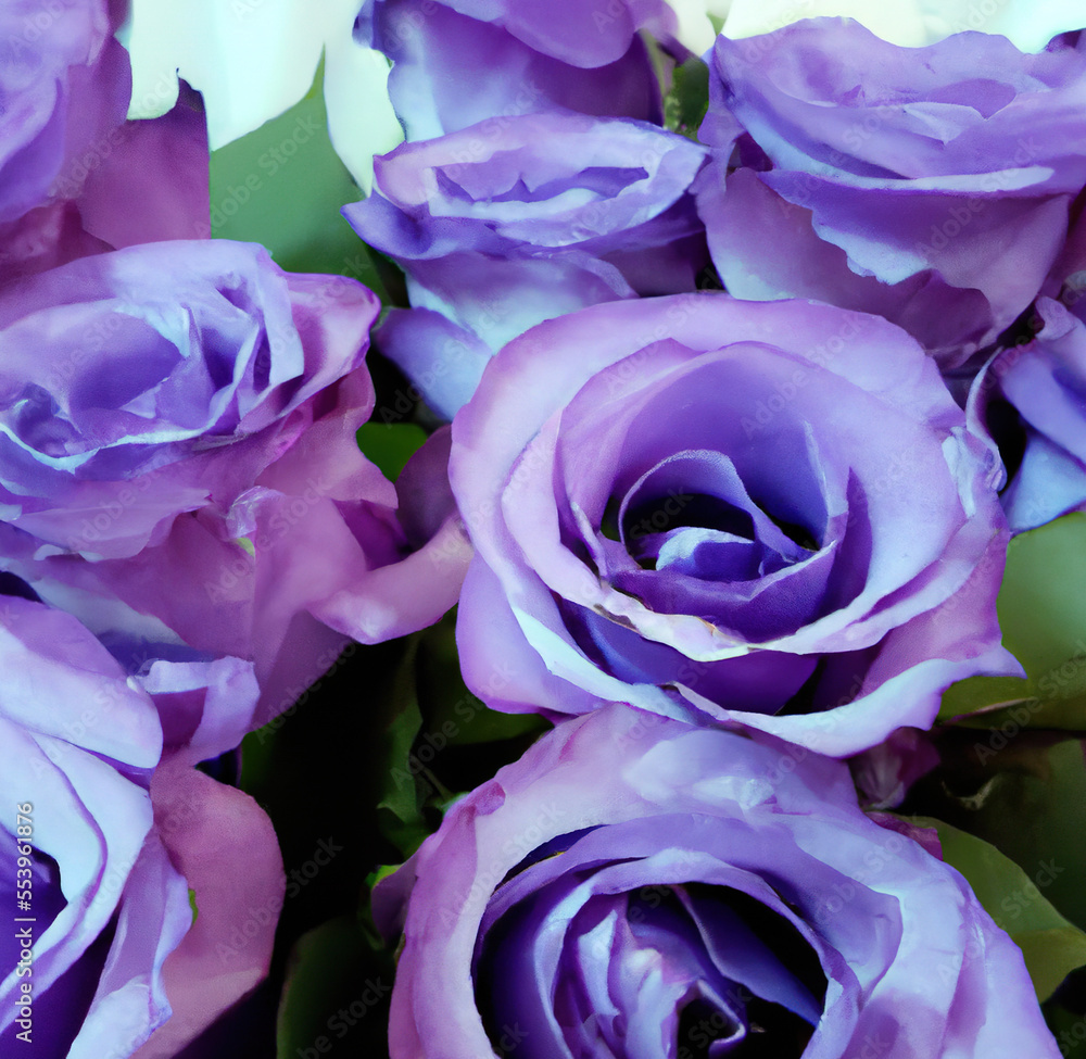 Close up of beautiful pink roses over green leaves created using Generative AI technology Close up of beautiful pink roses over green leaves created using Generative AI technology