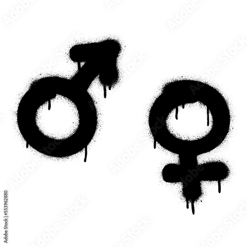 Spray paint graffiti male and female symbols.