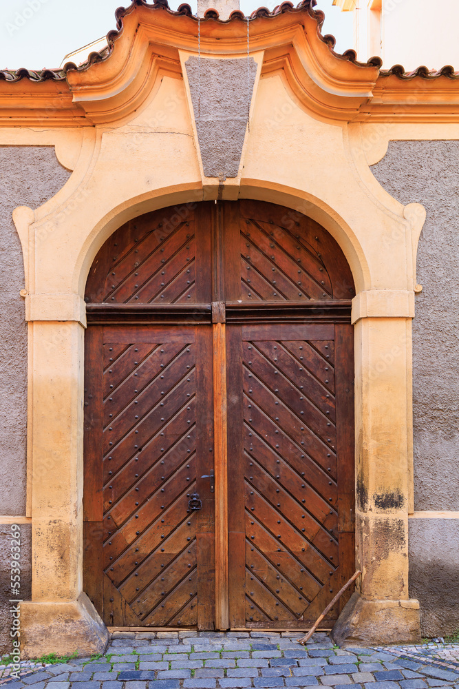 Antique front door. Background with selective focus and copy space