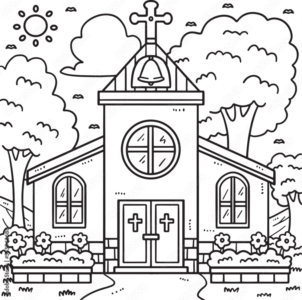 Christian Church Coloring Page for Kids