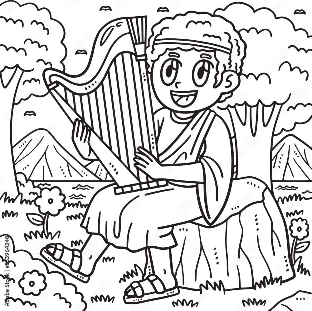 Christian David Playing the Harp Coloring Page Christian David Playing the Harp Coloring Page