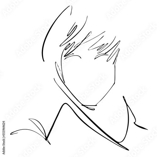 Young man abstract portrait,  line art, quick sketch, vector fashion illustration, man beauty minimalist, vector illustration