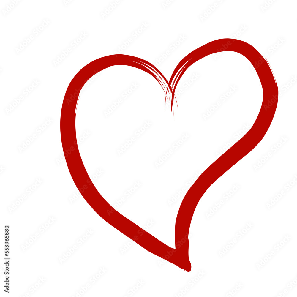Red Heart Border Painted with Brush Isolated on White Background. Love & Passion Concept. Vector Illustration