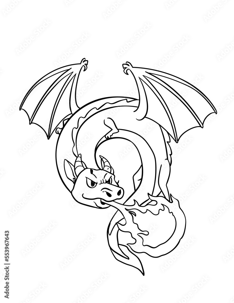 Knight Dragon Isolated Coloring Page for Kids Stock Vector | Adobe Stock