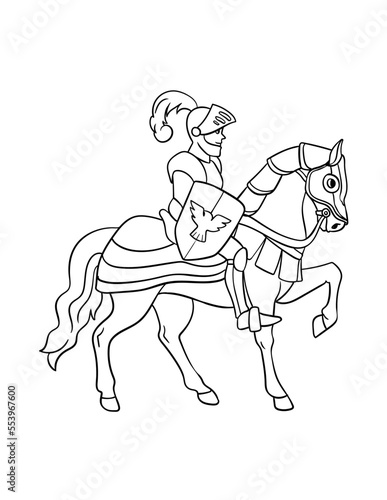 Knight on a Horse Isolated Coloring Page for Kids