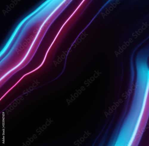 Close up of colorful neon lines on black background created using Generative AI technology