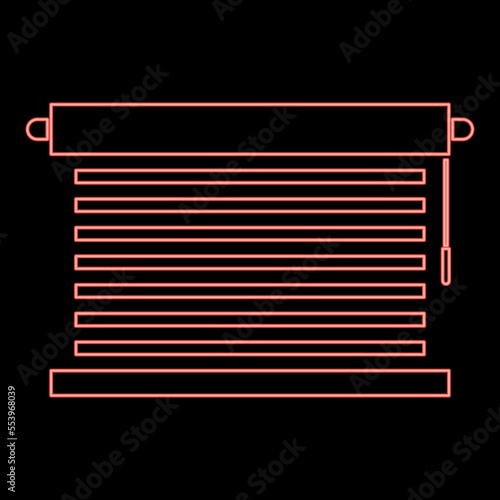Neon jalousie Metal window jalousie for office Louvers red color vector illustration image flat style