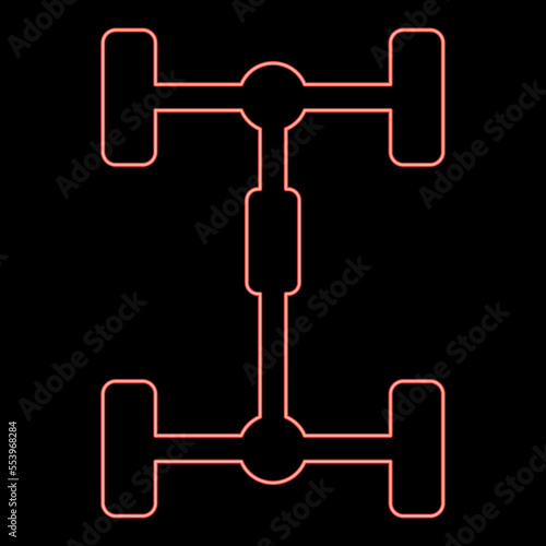 Neon undercarriage Chassis Carriage for car Vehicle frame red color vector illustration image flat style
