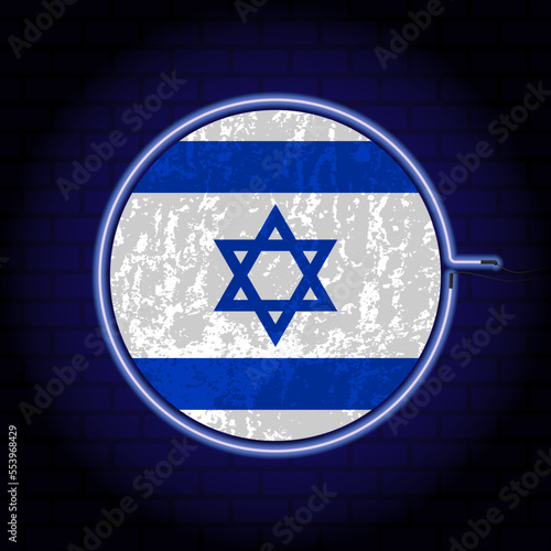 Israel neon grunge flag on wall backgrond. Vector illustration.