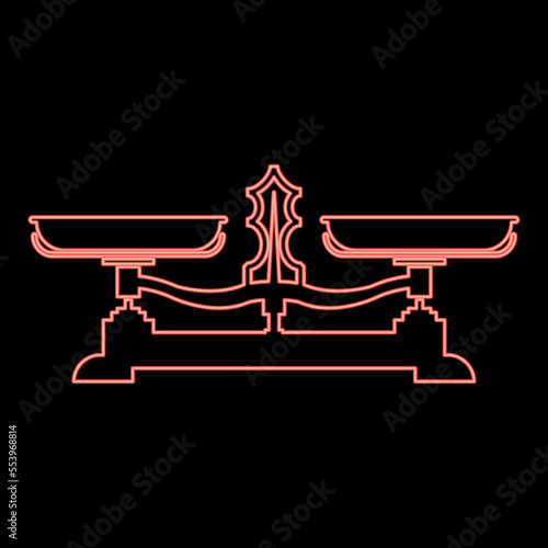 Neon balancing scales Store weigher Libra red color vector illustration image flat style