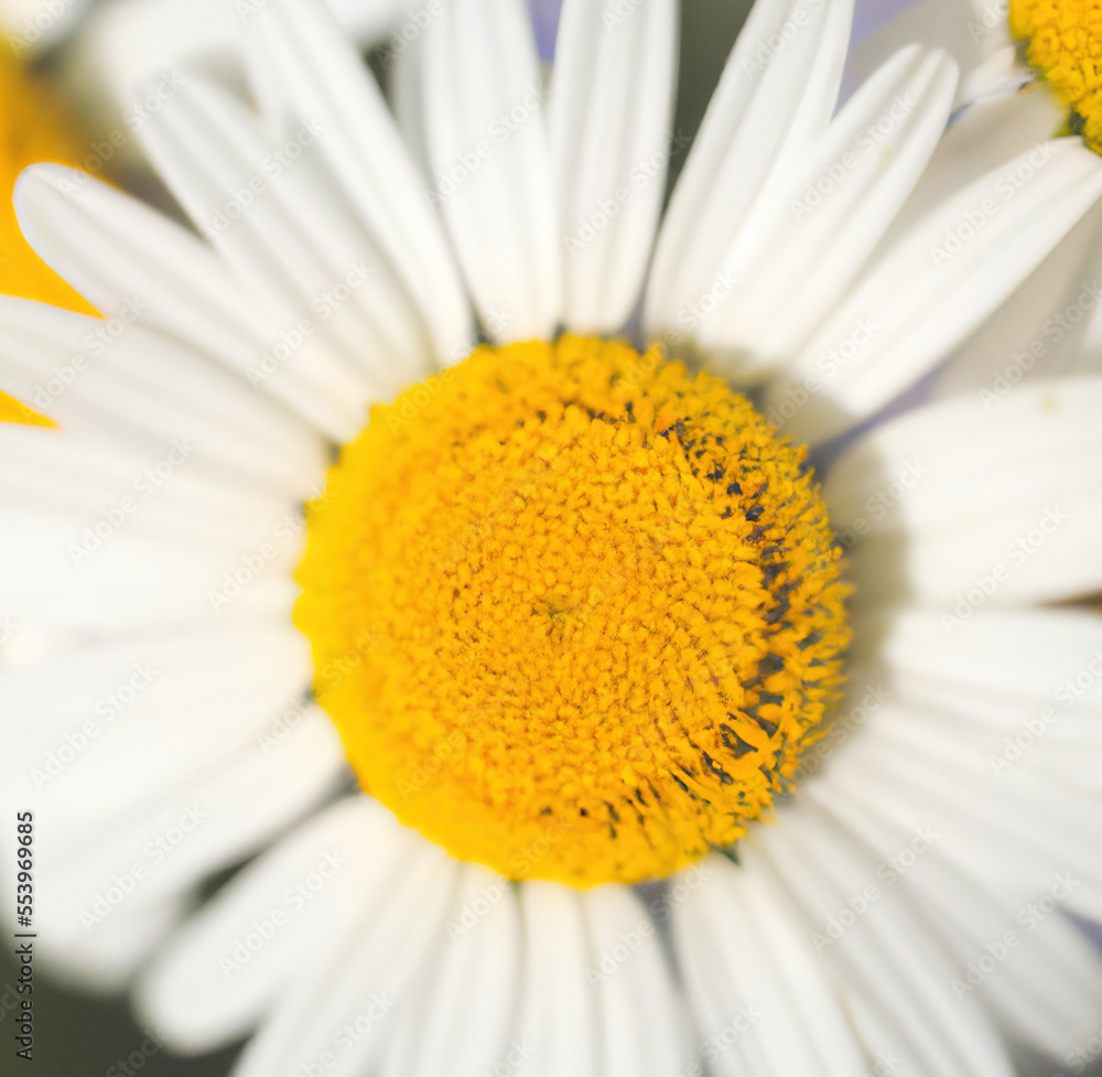 Fototapeta premium Close up of white daisy over grass and blurred background created using Generative AI technology