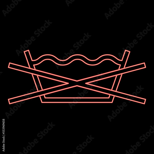 Neon prohibited wash Clothes care symbols Washing concept Laundry sign red color vector illustration image flat style