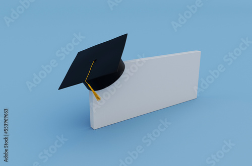 3d illustration Graduation cap hat with tassel, icon Mortarboard copy space