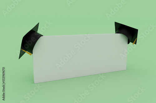 3d illustration Graduation cap hat with tassel, icon Mortarboard copy space